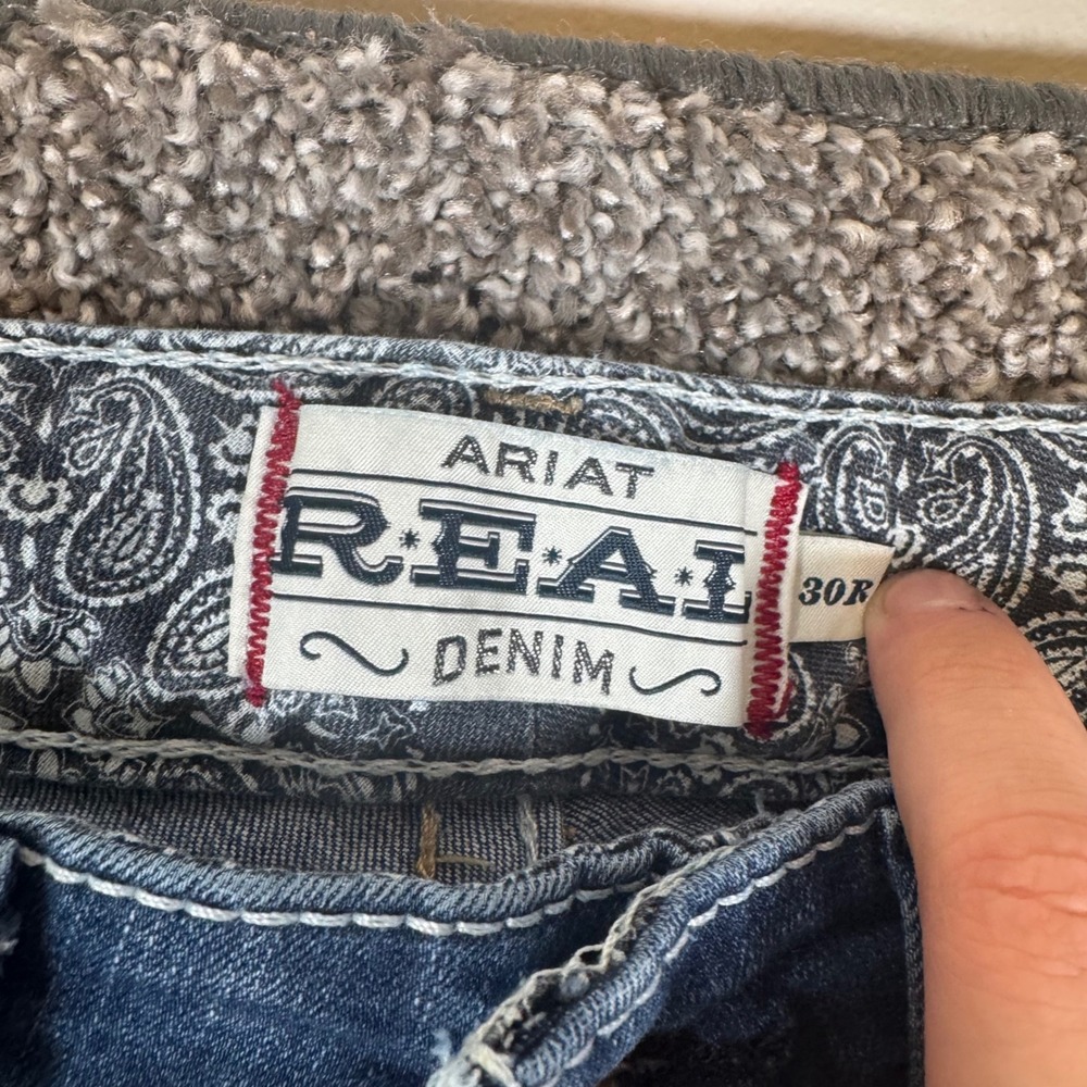 Ariat REAL Denim Women 30R Medium Wash Bootcut Western Jeans Paisley Trim - Picture 3 of 14